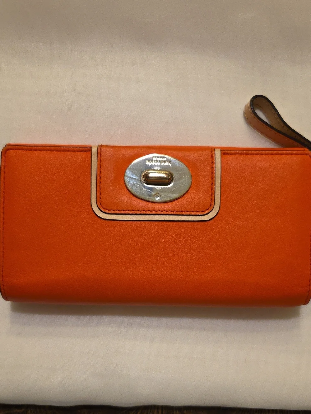 Katw Spade Orange Leather‎ Wristlet Wallet with Turn-Lock Closure